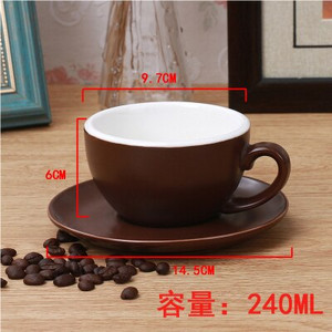 240-300 ml Macaron széles szájú kerámia cappuccino kávés bögre csésze csészealj készletekkel Simplicity európai vastag, színes eszpresszó csésze