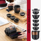 Prijenosni set za putni čaj uključuje 1 čajnik, 4 šalice za čaj, prekrasan i jednostavan kuhalo za vodu, kineski keramički prijenosni čajnik gaiwan