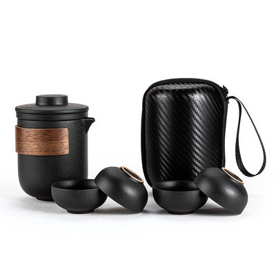 Prijenosni set za putni čaj uključuje 1 čajnik, 4 šalice za čaj, prekrasan i jednostavan kuhalo za vodu, kineski keramički prijenosni čajnik gaiwan