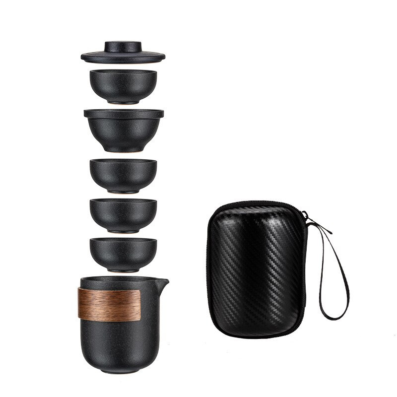 Prijenosni set za putni čaj uključuje 1 čajnik, 4 šalice za čaj, prekrasan i jednostavan kuhalo za vodu, kineski keramički prijenosni čajnik gaiwan