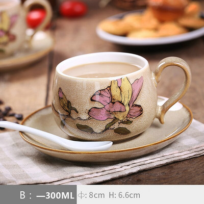 Keramičke šalice za kavu i tanjurić, šalice za espresso cappuccino latte, kreativno kinesko retro stilsko ručno oslikano kućanstvo