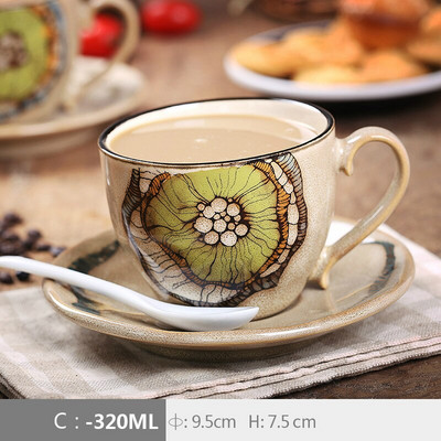 Keramičke šalice za kavu i tanjurić, šalice za espresso cappuccino latte, kreativno kinesko retro stilsko ručno oslikano kućanstvo