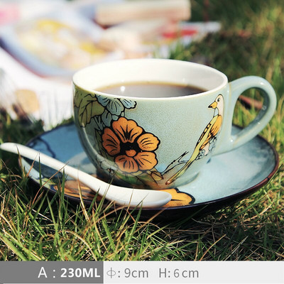 Keramičke šalice za kavu i tanjurić, šalice za espresso cappuccino latte, kreativno kinesko retro stilsko ručno oslikano kućanstvo