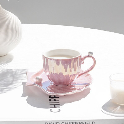 Cești de cafea cu carapace de perle cu farfurii Seturi de căni de ceai din ceramică Decor nordic pentru casă