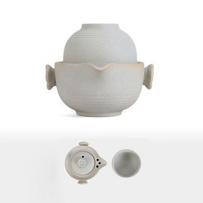 Keraminis nešiojamas kelioninis arbatos rinkinys, kurį sudaro 1 puodas, 1 puodelis, gražus ir paprastas arbatinukas, kung fu arbatos rinkinys, greitas keleivio puodelis gaiwan