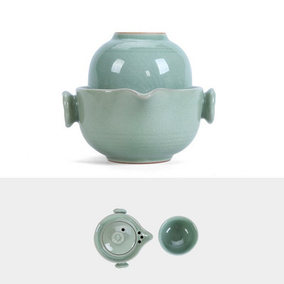 Keraminis nešiojamas kelioninis arbatos rinkinys, kurį sudaro 1 puodas, 1 puodelis, gražus ir paprastas arbatinukas, kung fu arbatos rinkinys, greitas keleivio puodelis gaiwan