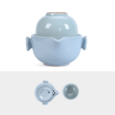 Keraminis nešiojamas kelioninis arbatos rinkinys, kurį sudaro 1 puodas, 1 puodelis, gražus ir paprastas arbatinukas, kung fu arbatos rinkinys, greitas keleivio puodelis gaiwan