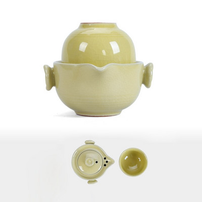 Keraminis nešiojamas kelioninis arbatos rinkinys, kurį sudaro 1 puodas, 1 puodelis, gražus ir paprastas arbatinukas, kung fu arbatos rinkinys, greitas keleivio puodelis gaiwan