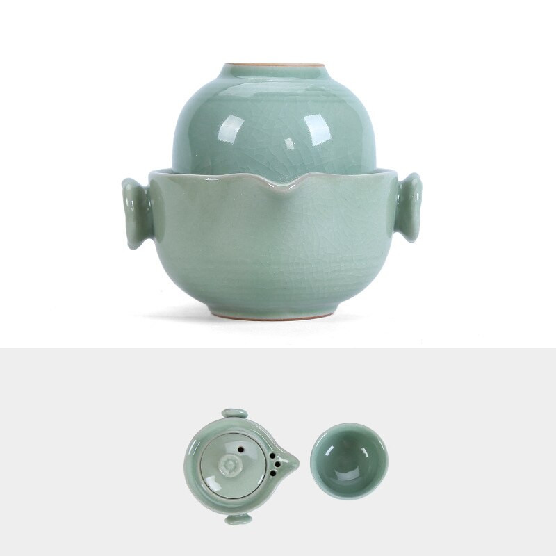 Keraminis nešiojamas kelioninis arbatos rinkinys, kurį sudaro 1 puodas, 1 puodelis, gražus ir paprastas arbatinukas, kung fu arbatos rinkinys, greitas keleivio puodelis gaiwan