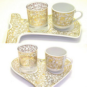 Egyszemélyes kávéscsésze készlet, 3 db Prémium török arab görög kávé, ezüst színű porcelán 90 ml kézzel készített elegáns olcsó ajándék