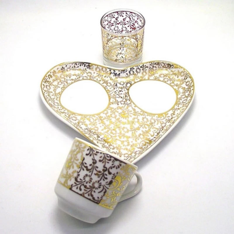 Egyszemélyes kávéscsésze készlet, 3 db Prémium török arab görög kávé, ezüst színű porcelán 90 ml kézzel készített elegáns olcsó ajándék