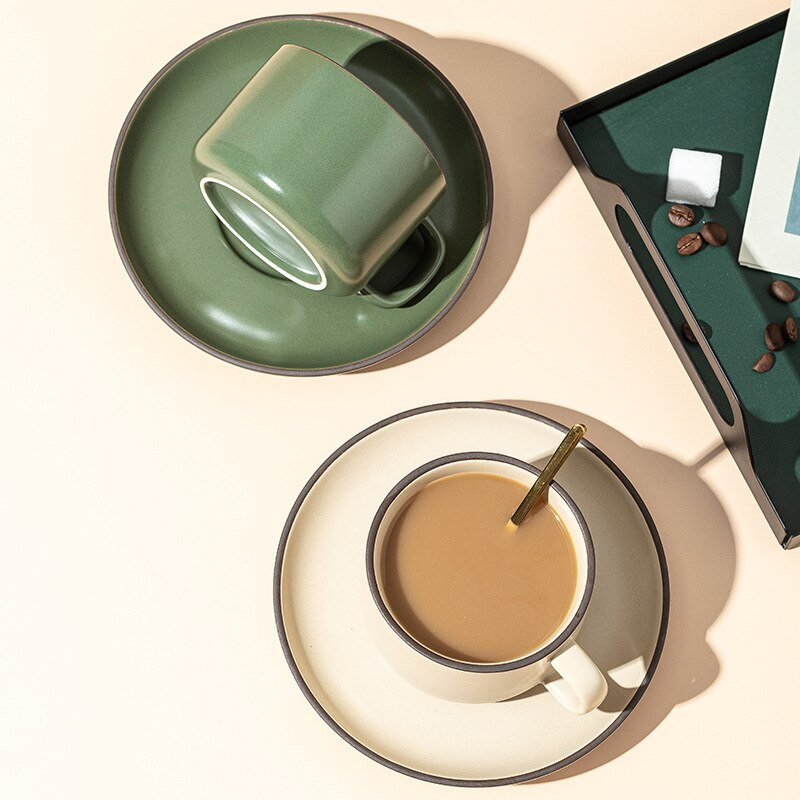YOMDID Šalice za kavu i tanjurići u nordijskom stilu Keramička šalica za kavu Vintage šalica za mlijeko Set za čaj sa žlicom Kuhinjsko posuđe