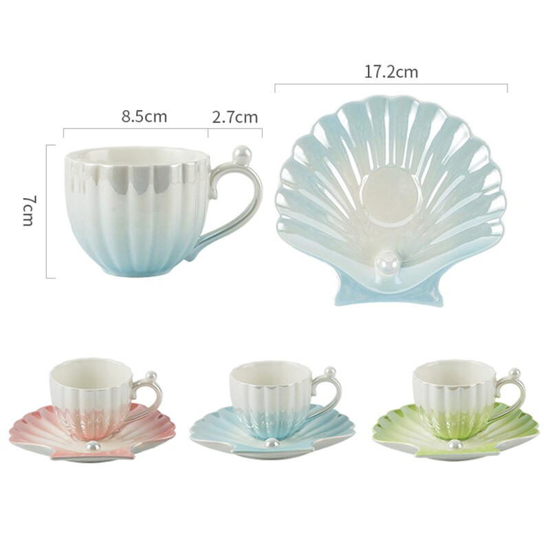 YOMDID Gradient Pearl Shell kavos puodelis Creative Cup Lėkštės rinkinys Keraminis Pienas Arbatos Vandens geriamojo puodelis Patvarus virtuvės gėrimas