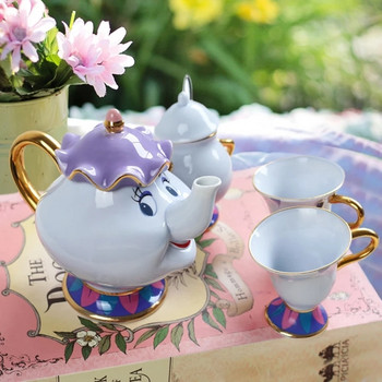 3-Pcs Beauty And The Beast Σετ τσαγιού Mrs Potts Chip Teapot Cup with Sugar Bowl Pot 3D Creative Cartoon Κεραμικό χριστουγεννιάτικο δώρο