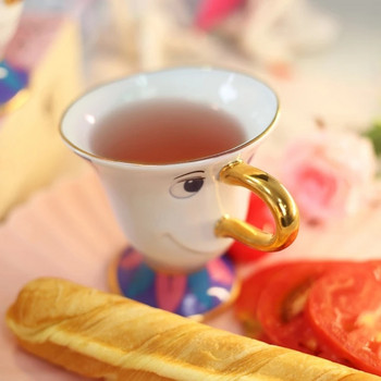 3-Pcs Beauty and the Beast Чаен сервиз Mrs Potts Чип Чаша за чай със захарница Саксия 3D Creative Cartoon Керамичен коледен подарък
