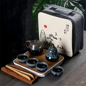 Set de ceai Kung Fu portabil Ceainic chinezesc din ceramică Ceainic din porțelan Ceai Gaiwan Ceai Ceainic Ceremonia Ceainic cu sac de călătorie