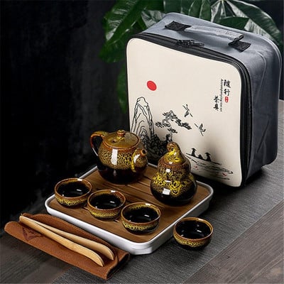 Set de ceai Kung Fu portabil Ceainic chinezesc din ceramică Ceainic din porțelan Ceai Gaiwan Ceai Ceainic Ceremonia Ceainic cu sac de călătorie