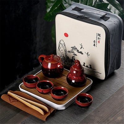 Set de ceai Kung Fu portabil Ceainic chinezesc din ceramică Ceainic din porțelan Ceai Gaiwan Ceai Ceainic Ceremonia Ceainic cu sac de călătorie