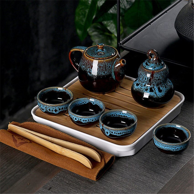 Set de ceai Kung Fu portabil Ceainic chinezesc din ceramică Ceainic din porțelan Ceai Gaiwan Ceai Ceainic Ceremonia Ceainic cu sac de călătorie