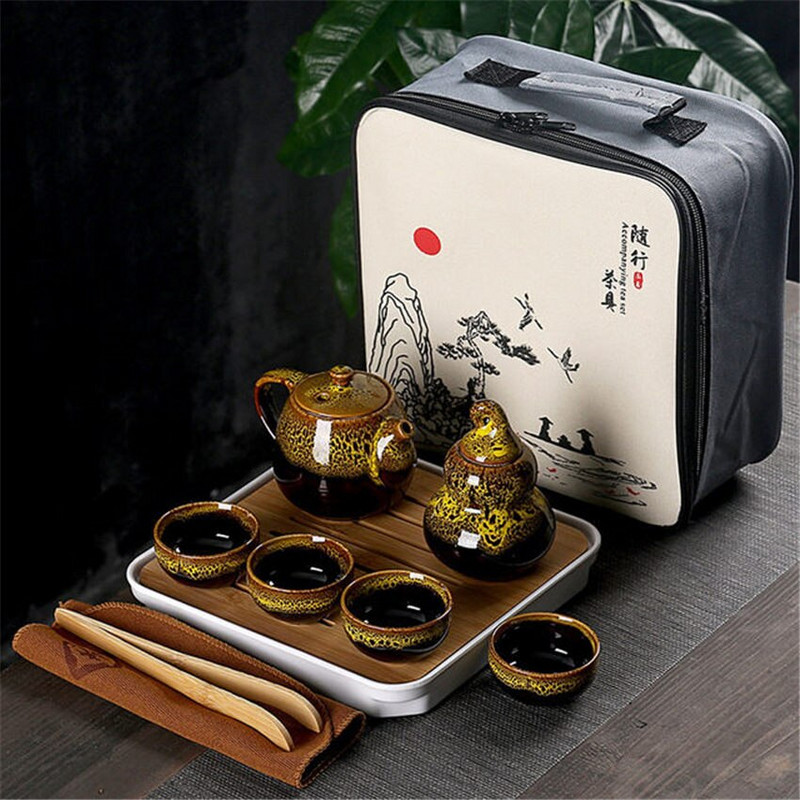 Set de ceai Kung Fu portabil Ceainic chinezesc din ceramică Ceainic din porțelan Ceai Gaiwan Ceai Ceainic Ceremonia Ceainic cu sac de călătorie