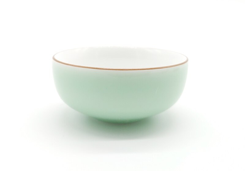 6db Creative Kívül zöld belül fehér Celadon teáscsésze készlet,Kung Fu teáscsésze készlet Utazó teástál kínai porcelán teáscsésze készlet