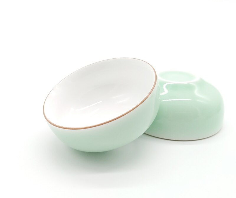 6db Creative Kívül zöld belül fehér Celadon teáscsésze készlet,Kung Fu teáscsésze készlet Utazó teástál kínai porcelán teáscsésze készlet