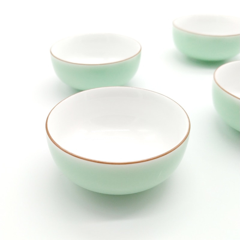 6db Creative Kívül zöld belül fehér Celadon teáscsésze készlet,Kung Fu teáscsésze készlet Utazó teástál kínai porcelán teáscsésze készlet