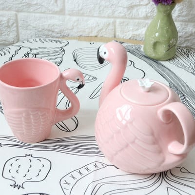 Flamingos putnu tējkannas krūzes komplekts 3D dzīvnieku kafijas kannas krūze Super Beauty ins meitene rozā keramika jauka radoša dzimšanas dienas Ziemassvētku dāvana