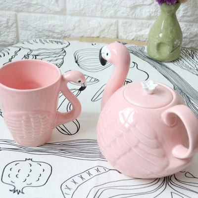 Flamingos madár teáskanna csésze készlet 3D állati kávéskanna bögre Szuper szépség lány rózsaszín kerámia aranyos kreatív születésnapi karácsonyi ajándék