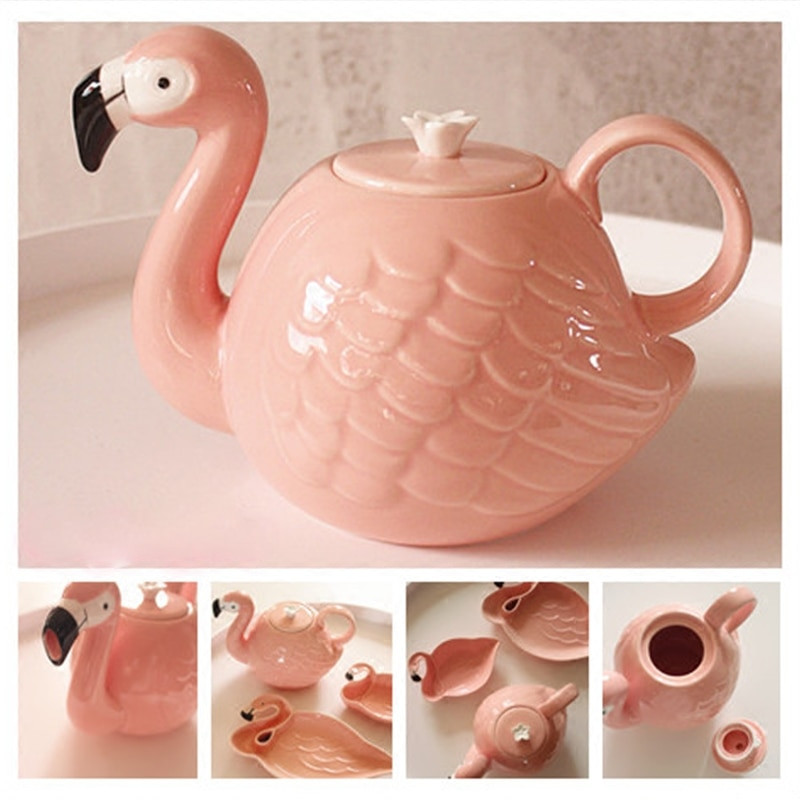 Flamingos madár teáskanna csésze készlet 3D állati kávéskanna bögre Szuper szépség lány rózsaszín kerámia aranyos kreatív születésnapi karácsonyi ajándék
