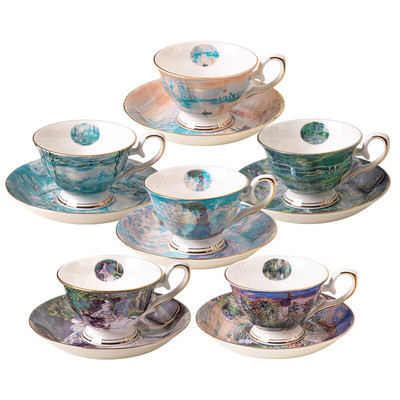 Hiina tass ja alustass Fine Bone China Monet maalipidu koduseks kasutamiseks tassitaldriku komplekt