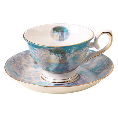 Kínai csésze és csészealj Fine Bone China Monet festményparti otthoni használatra csészealj készlet