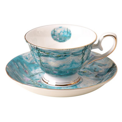 Kínai csésze és csészealj Fine Bone China Monet festményparti otthoni használatra csészealj készlet