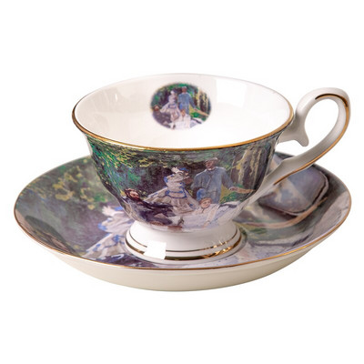 Kínai csésze és csészealj Fine Bone China Monet festményparti otthoni használatra csészealj készlet