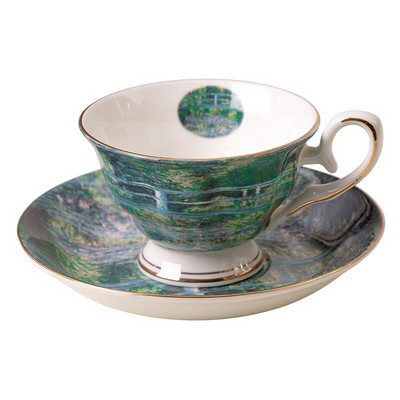 Kínai csésze és csészealj Fine Bone China Monet festményparti otthoni használatra csészealj készlet