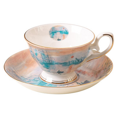 Kínai csésze és csészealj Fine Bone China Monet festményparti otthoni használatra csészealj készlet