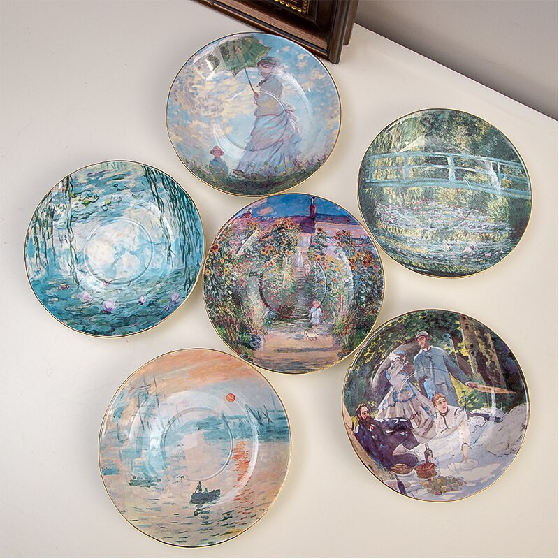 Kínai csésze és csészealj Fine Bone China Monet festményparti otthoni használatra csészealj készlet