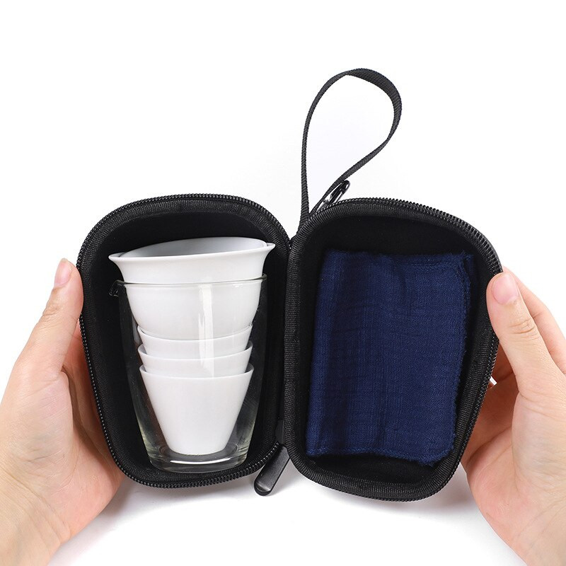 Kiváló minőségű hordozható teáskészlet Tartalmaz 3 teáscsészét 1 GaiWan 1 zacskót, kínai utazási fehér porcelán Kung Fu teáscsészét Ingyenes szállítás B32