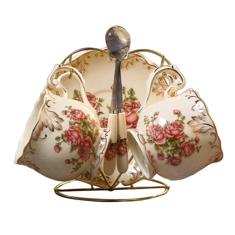 Kavos puodelių rinkinys Europietiško stiliaus popietės arbatos puodelių lėkštučių rinkinys Keraminis kavos puodelių rinkinys su lėkštės šaukštu ir rankena