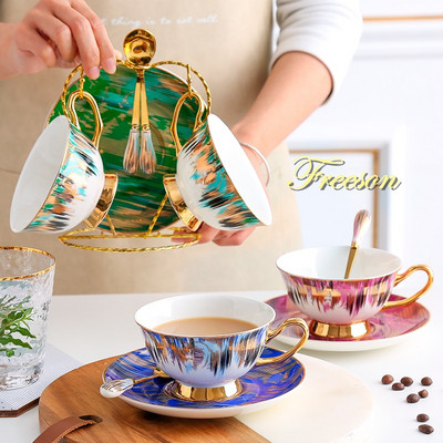 Aurora Bone China kavos puodelio lėkštės šaukštų rinkinys 200 ml arbatos puodelio porcelianinis arbatos rinkinys Keraminis arbatos puodelis Kavinė Espreso puodelis Drop Pristatymas