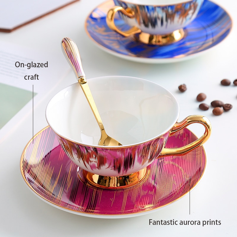 Aurora Bone China Šalica za kavu Tanjurić Set žlica 200 ml Šalica za čaj Porculanski set za čaj Keramička šalica za čaj Cafe Espresso šalica Dropshipping