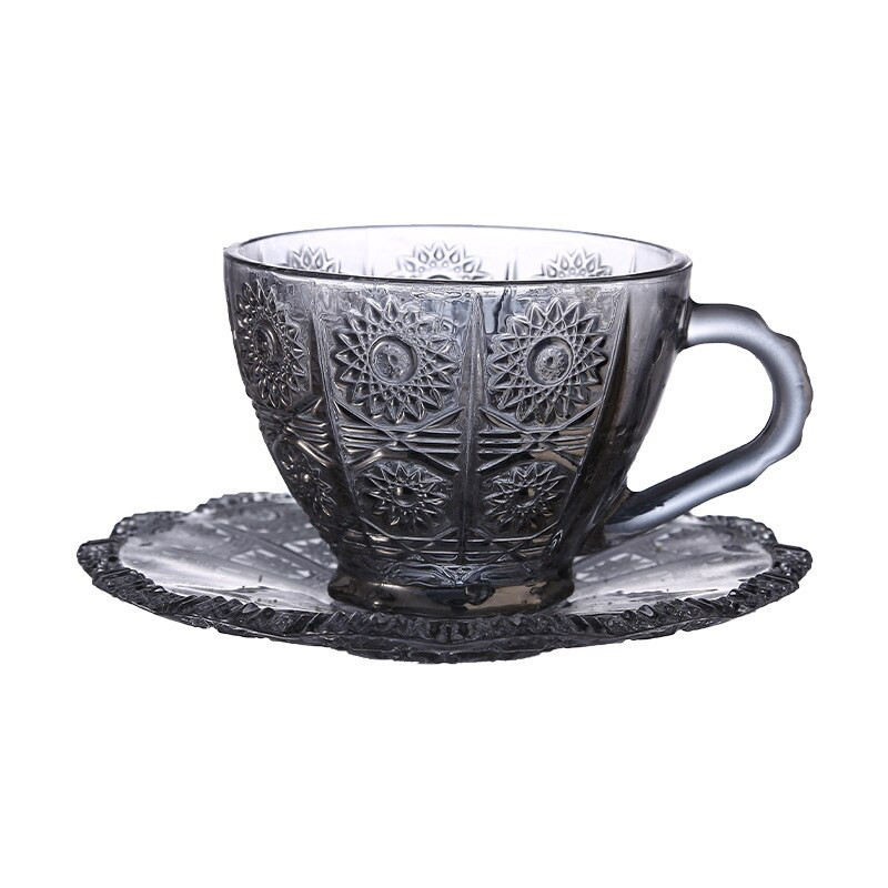 Nordic Vintage Relief Virágmintás Kávés Bögrék Luxus Vízi Kávézó Tea Tejcsészék Sűrített Kávés Üveg Csészealj Alsó öltöny szett