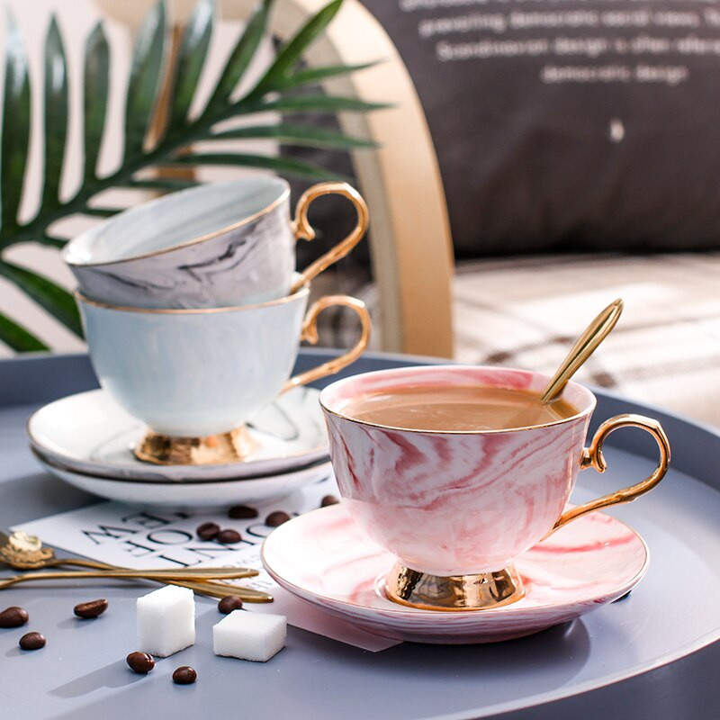 200 ml kerámia márvány stílusú kávéscsésze készlet kanál tejes tea kávéscsésze tálcás porcelán ivóeszköz készlet