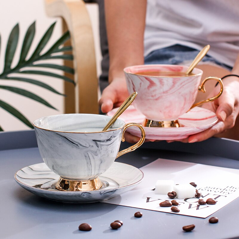 200 ml kerámia márvány stílusú kávéscsésze készlet kanál tejes tea kávéscsésze tálcás porcelán ivóeszköz készlet