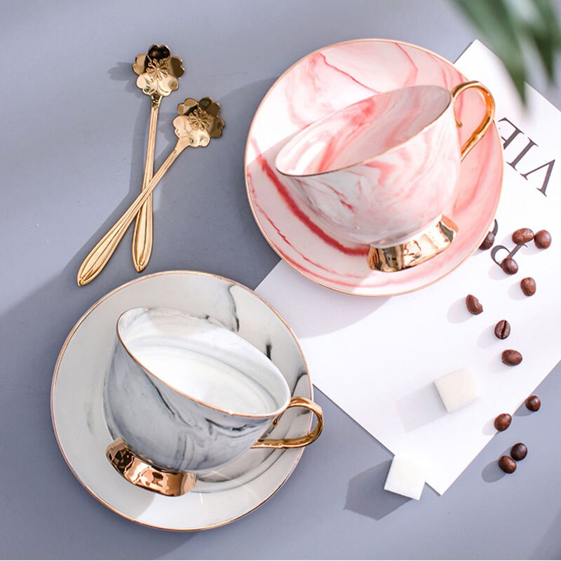 200 ml kerámia márvány stílusú kávéscsésze készlet kanál tejes tea kávéscsésze tálcás porcelán ivóeszköz készlet
