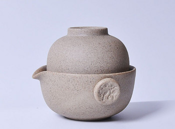 Χειροποίητο Retro Rough Pottery σετ τσαγιού ταξιδιού 1 φλιτζάνι+1 κατσαρόλα, τσαγιού τσαγιού Κινέζικη κεραμική τσαγιέρα Βραστήρας πορσελάνης Gaiwan Tea Cup