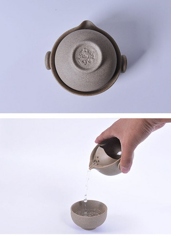 Χειροποίητο Retro Rough Pottery σετ τσαγιού ταξιδιού 1 φλιτζάνι+1 κατσαρόλα, τσαγιού τσαγιού Κινέζικη κεραμική τσαγιέρα Βραστήρας πορσελάνης Gaiwan Tea Cup