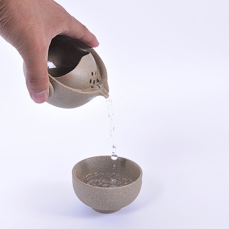 Rankų darbo retro grubios keramikos kelioninis arbatos rinkinys 1 puodelis + 1 puodas, arbatos puodelis Arbatinukas Kiniškas keramikinis arbatinukas virdulys porcelianinis Gaiwan arbatos puodelis