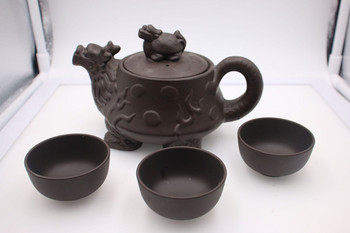 Αυθεντικό σετ τσαγιού Kung Fu 4 τμχ [1 Teapot + 3 Cups] 360ml Dragon Kettle Infuser Teapots Yixing Handmade Zisha Ceramic Porcelain