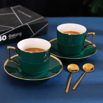 Πράσινη Κεραμική Δημιουργική κούπα και πιατάκι πορσελάνης απλά σετ τσαγιού Δωμάτιο Φλιτζάνια καφέ Tazas Para Cafe Κουζινικά σκεύη